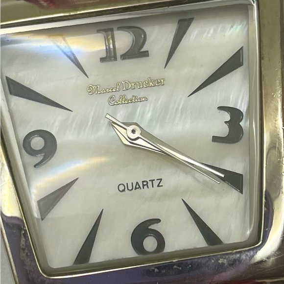 Vintage Marcel Druker Trapezoid Mother of Pearl Dial Quartz Watch w/ Red Band